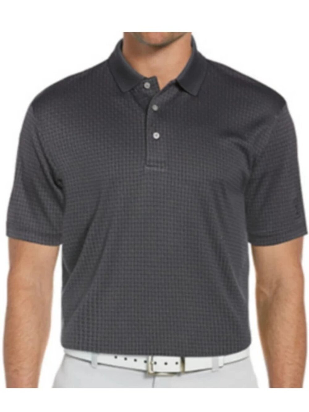 PGA TOUR Men's Athletic-Fit Short-Sleeve Golf Polo Shirt, Caviar Gray, Small